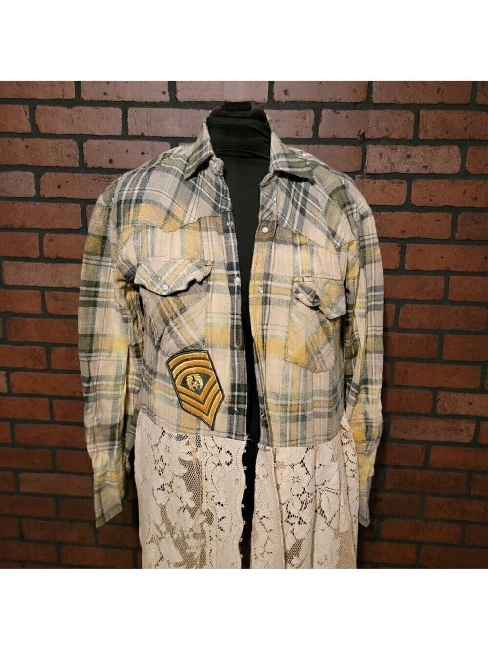 Custom Junk Gypsy Vintage flannel/tablecloth duster.  Snap Front.  Size LG/XL.